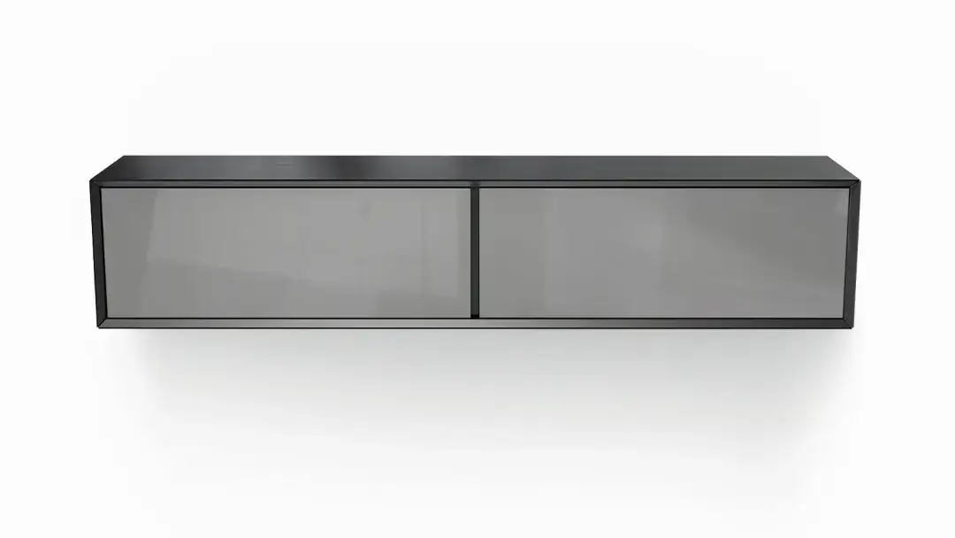 Шкаф навесной двухдверный горизонтальный Glass, цвет Черный + Серый фото - 2 - большое изображение